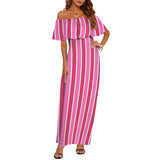 candy cane striped print Women's Off Shoulder Ruffle Boat Neck Dress (Model D71)
