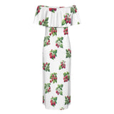 raspberry print sneakers Women's Off Shoulder Ruffle Boat Neck Dress (Model D71)