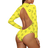 smiley face print 2A Backless Long Sleeve One-Piece Swimsuit (Model S60)