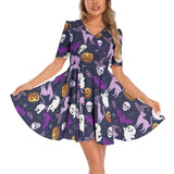 Short Sleeve Ruched Bust Flared Hem Dress