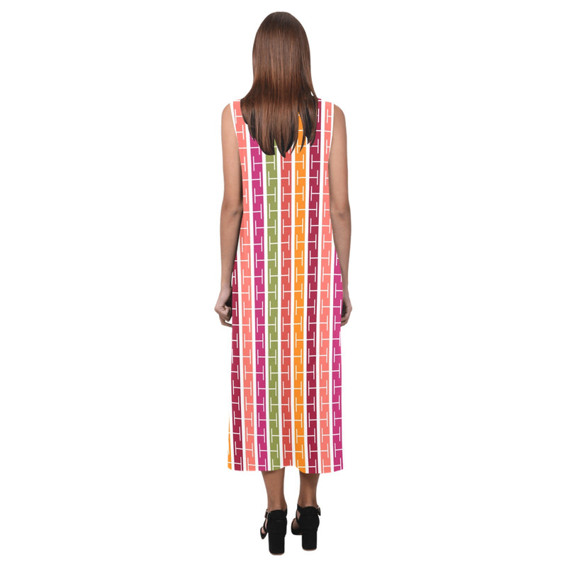 lifesaver colored print Phaedra Sleeveless Open Fork Long Dress (Model D08)