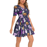 Short Sleeve Ruched Bust Flared Hem Dress