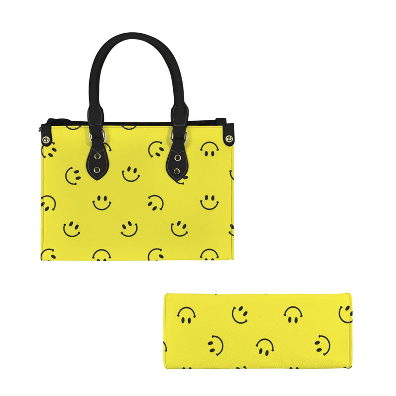 smiley face print 2A PU Leather Handbag-Small (Model 1747)