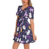 Short Sleeve Ruched Bust Flared Hem Dress
