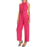 Halter Neck Buckle Belted Jumpsuit