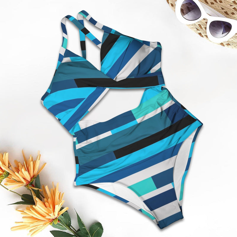 multibar color scheme Women's Twist Front Tie Back Swimsuit (Model S57)