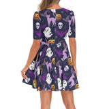 Short Sleeve Ruched Bust Flared Hem Dress