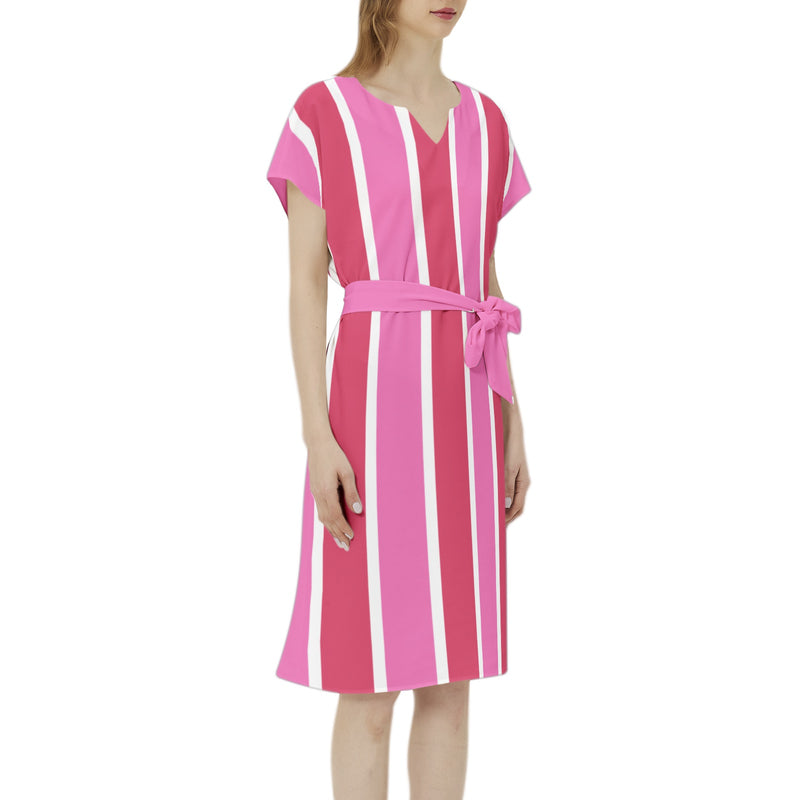 Betwing Seleeve Notch Neck Casual Dress with Belt