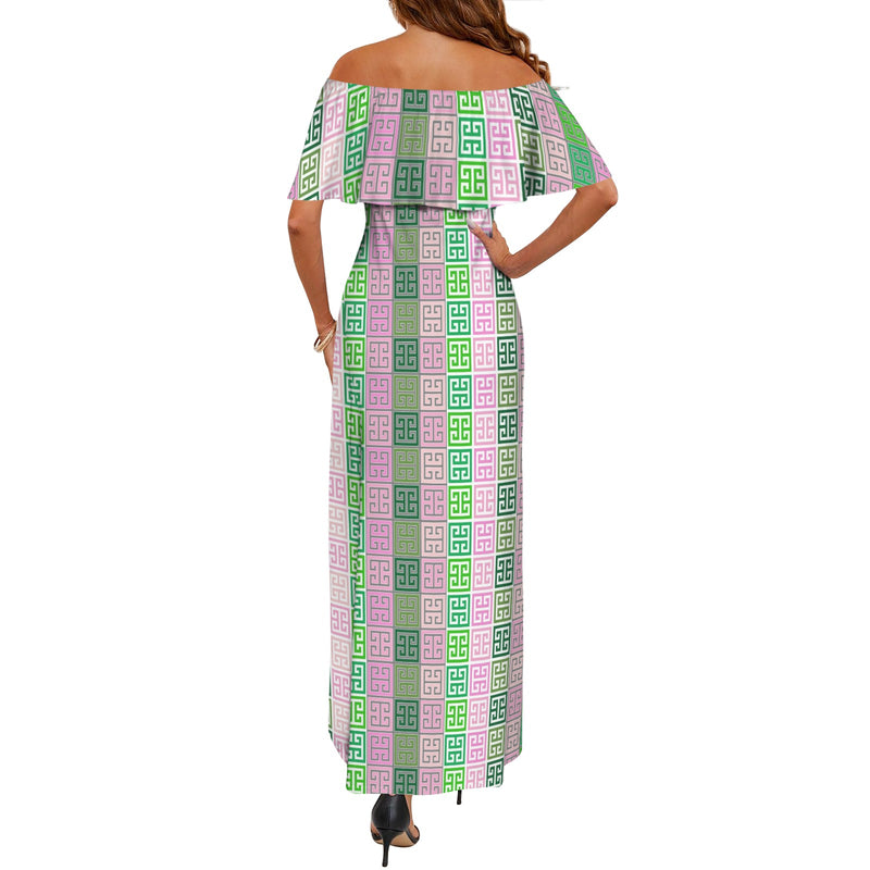 ALL GREEK 2 Women's Off Shoulder Ruffle Boat Neck Dress (Model D71)