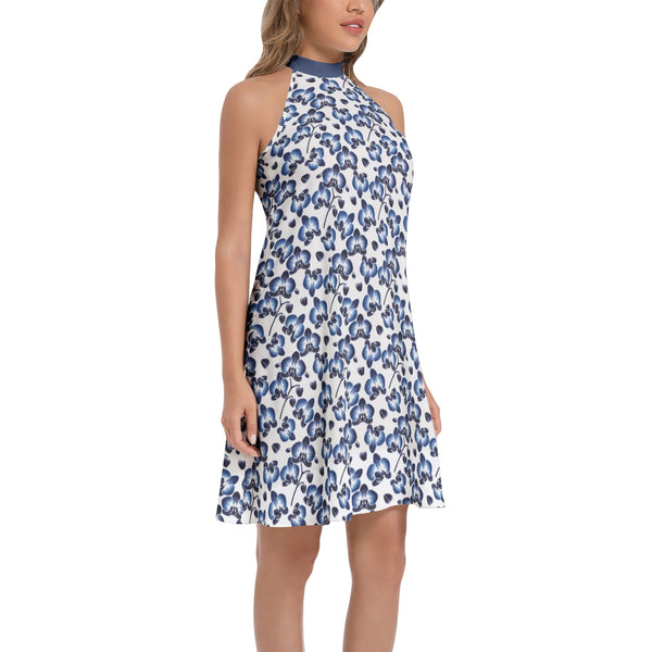 Tie Back Halter Neck Flared Dress