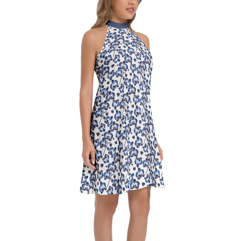 Tie Back Halter Neck Flared Dress