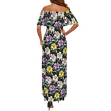 lily print 2A D Women's Off Shoulder Ruffle Boat Neck Dress (Model D71)
