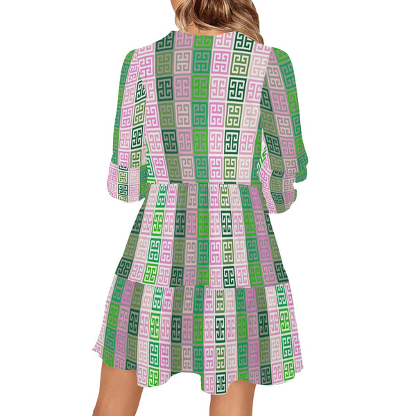 ALL GREEK PRINT V-Neck Loose Fit Dress (Model D62)
