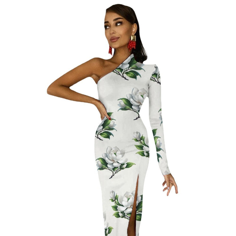 One-Shoulder Slit Maxi Dress Half sleeve split dress