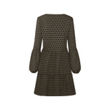 star bronze on black print 2A V-Neck Loose Fit Dress (Model D62)