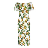 golden pear print 2 Women's Off Shoulder Ruffle Boat Neck Dress (Model D71)