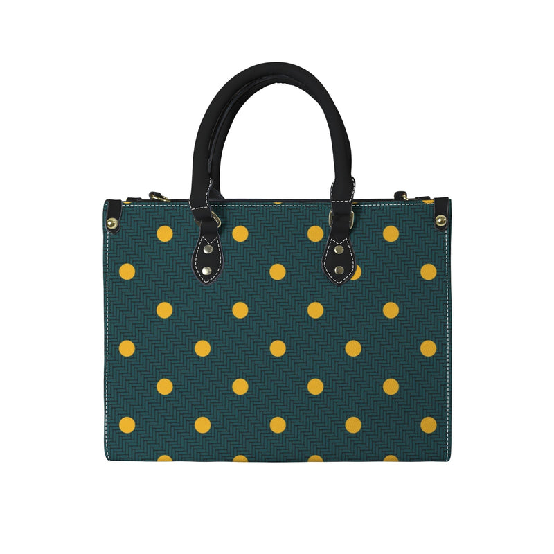 polka dot herringbone print PU Leather Handbag-Medium (Model 1747)