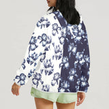 white iris print Women's Lightweight Sun Protection Hoodie (Model H62)