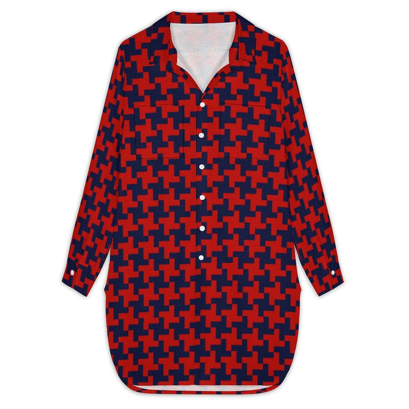 Houndstooth Women's Button Up Shirt Dress