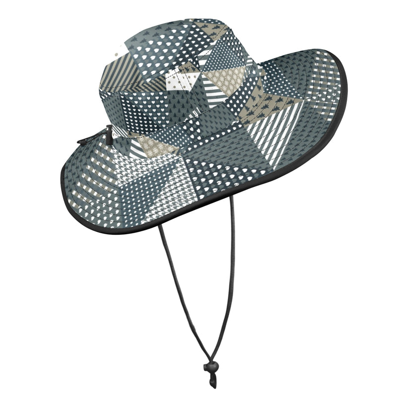 xmas split tone patchwork print Wide Brim Bucket Hat