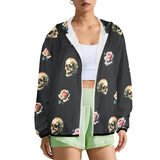 skull and roses print 3 copy Women's Lightweight Sun Protection Hoodie (Model H62)