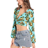 Women's Deep V-Neck Lantern Sleeve Crop Top