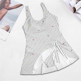 heart accent stripe accent print Women's One Piece Skirted Swimsuit (Model S54)