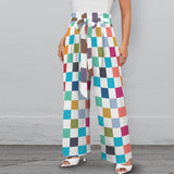 purple eclectic stripe print 2A Strappy Elastic Waist Wide Leg Pants with Pockets