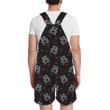 fuchsia rose emerald green greek key print 4 Unisex Shorts Suspender Jumpsuit (Model L78)