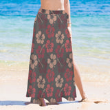 shades of red dress print Women's Long Knot Side Cover Up