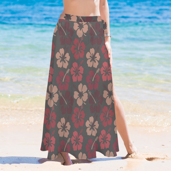 shades of red dress print Women's Long Knot Side Cover Up