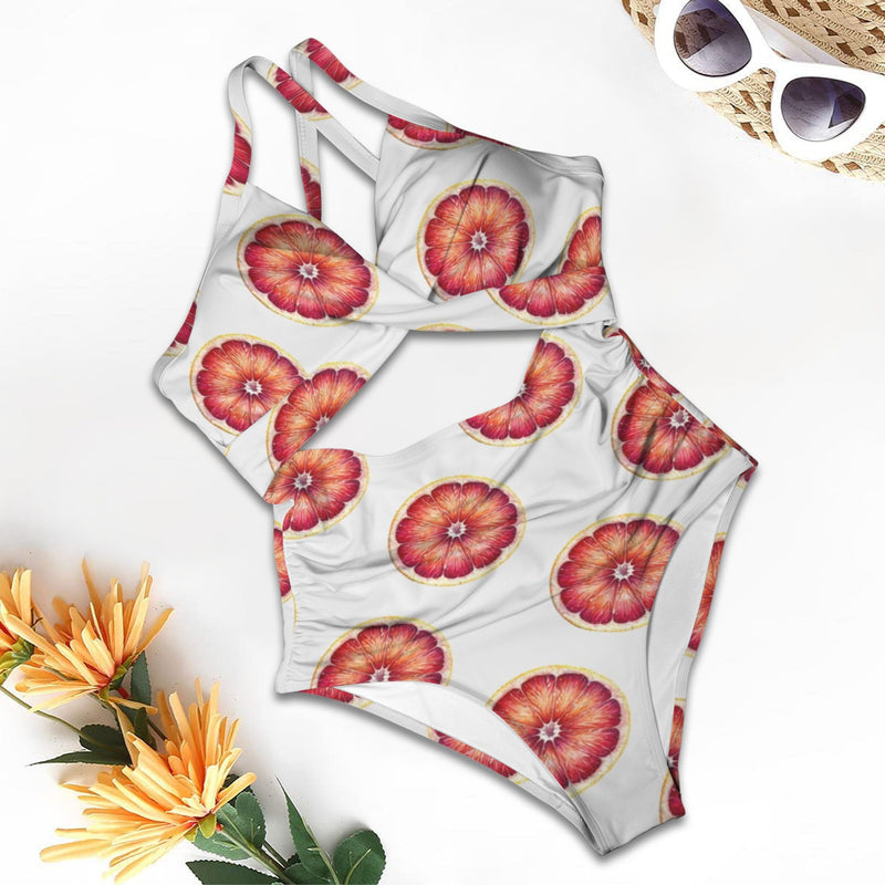 grapefruit wheel print 2A Women's Twist Front Tie Back Swimsuit (Model S57)