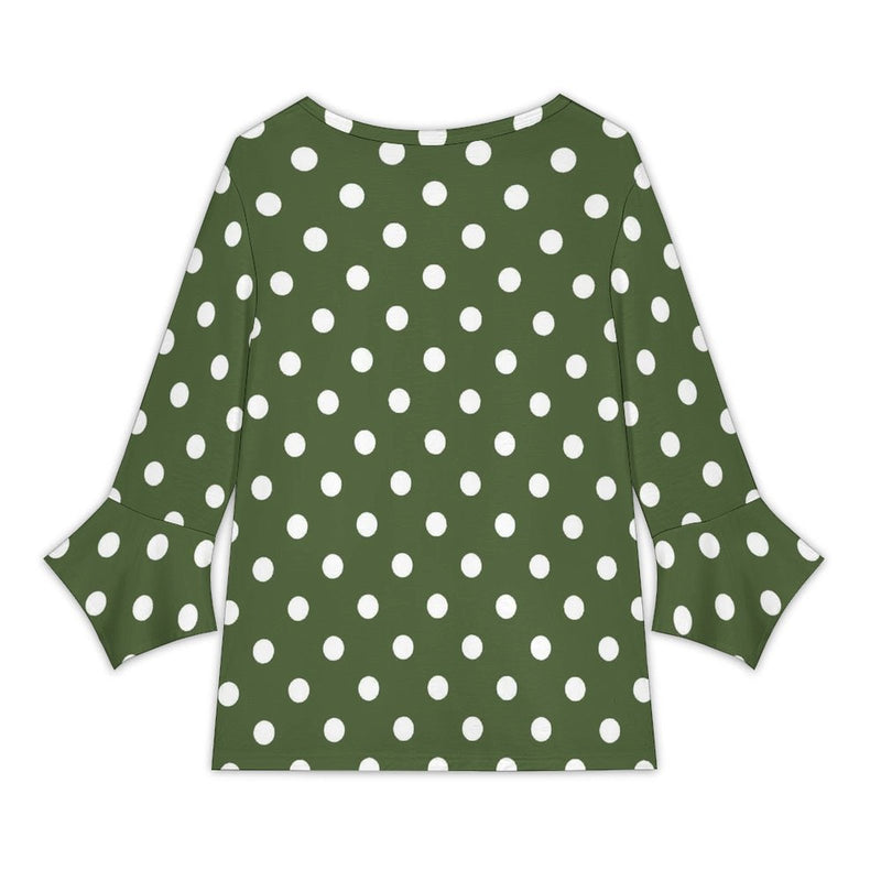 Polka Dot V-Neck Petal Sleeve Blouse