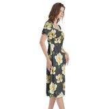 Puff Sleeve Split Thigh Midi Dress