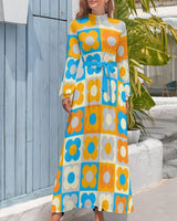 Retro Petals Long Sleeve High Neck Long Dress