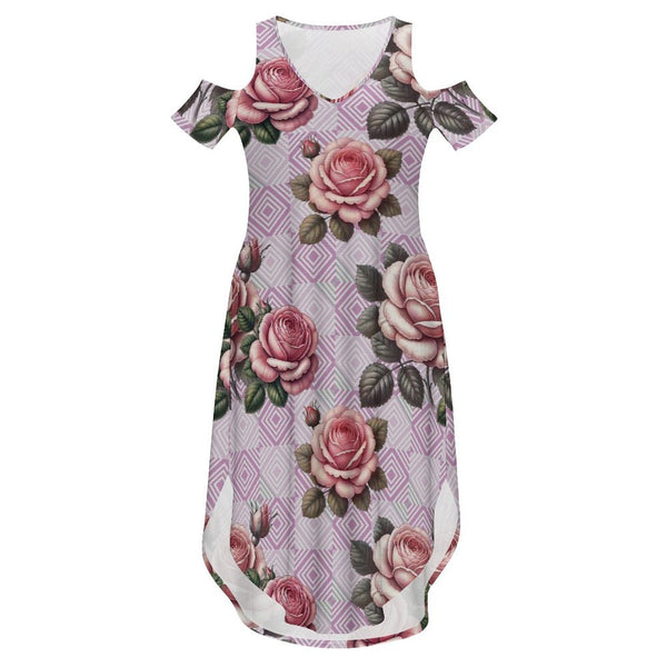 Cold Shoulder Long Split Dress with Pocket Dress