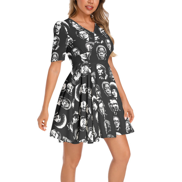 DEI Short Sleeve Ruched Bust Flared Hem Dress