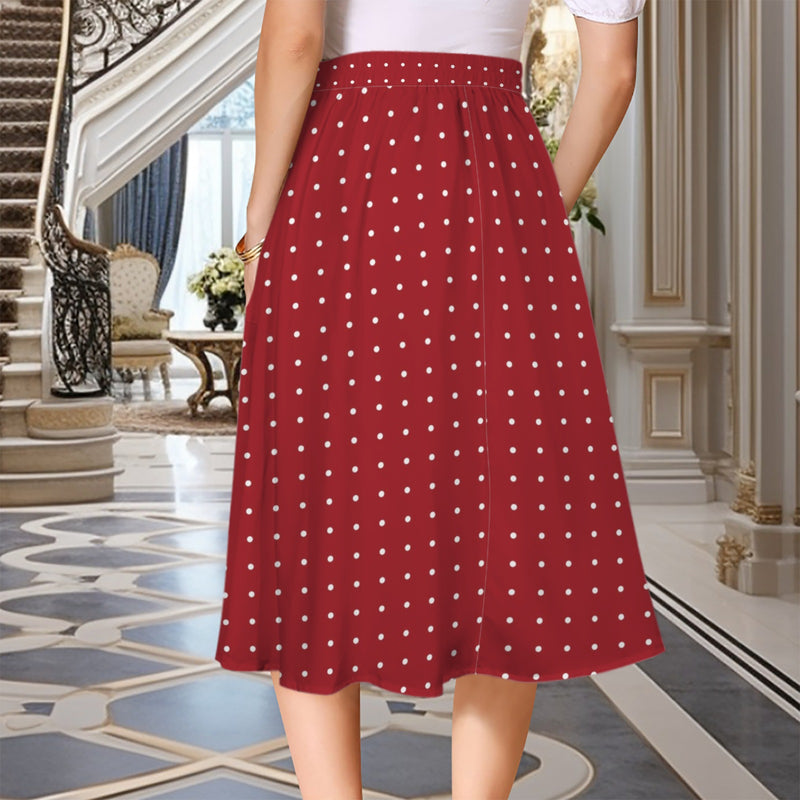 Polka Dots Elastic Waist Pocket Midi Skirt