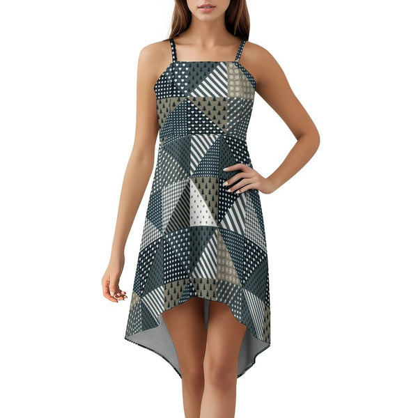 Women&#039;s High-Low Spaghetti Strap Dress Tailcoat skirt