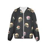 skull and roses print 3 copy Women's Lightweight Sun Protection Hoodie (Model H62)