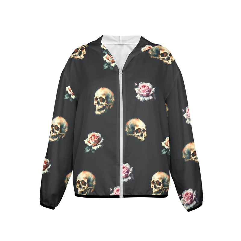 skull and roses print 3 copy Women's Lightweight Sun Protection Hoodie (Model H62)