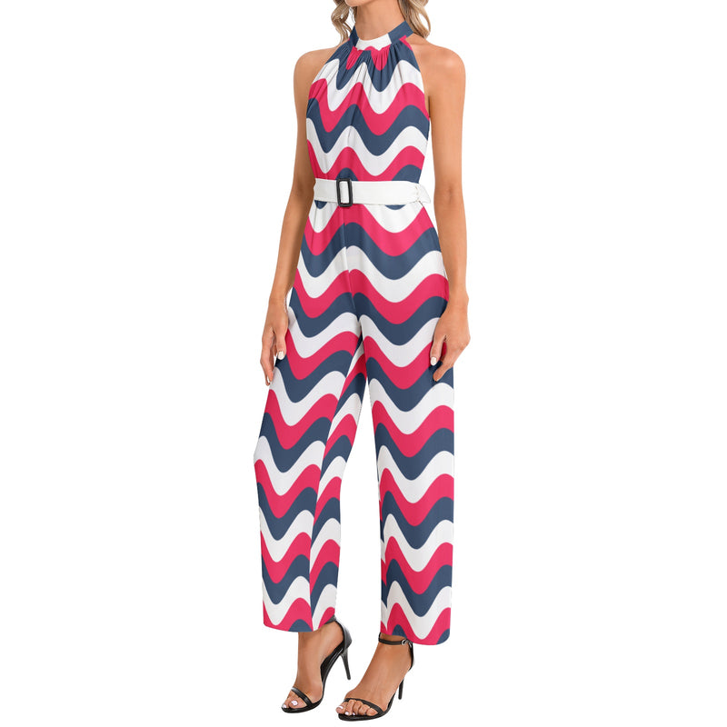 Halter Neck Buckle Belted Jumpsuit