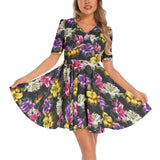 Short Sleeve Ruched Bust Flared Hem Dress