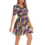 Short Sleeve Ruched Bust Flared Hem Dress