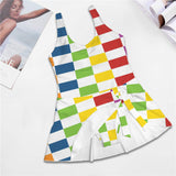 rect colored print 3A Women's One Piece Skirted Swimsuit (Model S54)