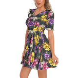 Short Sleeve Ruched Bust Flared Hem Dress