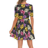 Short Sleeve Ruched Bust Flared Hem Dress