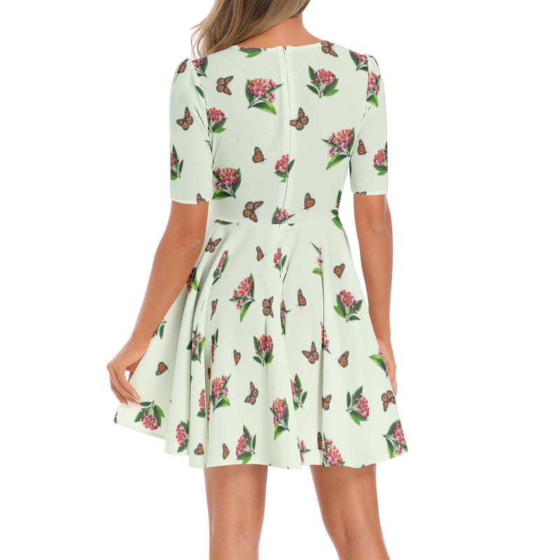 Short Sleeve Ruched Bust Flared Hem Dress