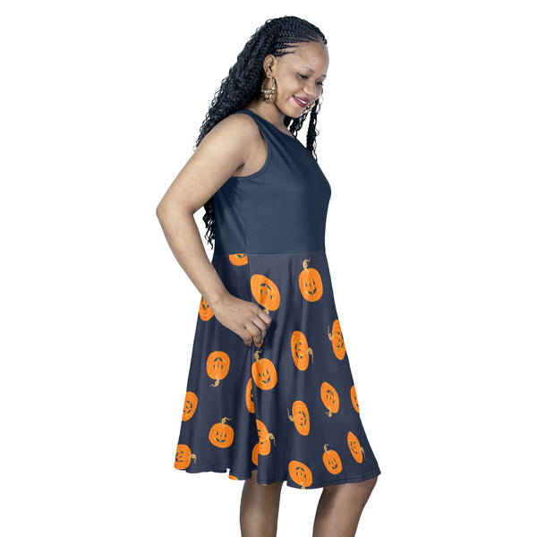 square cascade print copy Sleeveless Expansion Dress (Model D60)