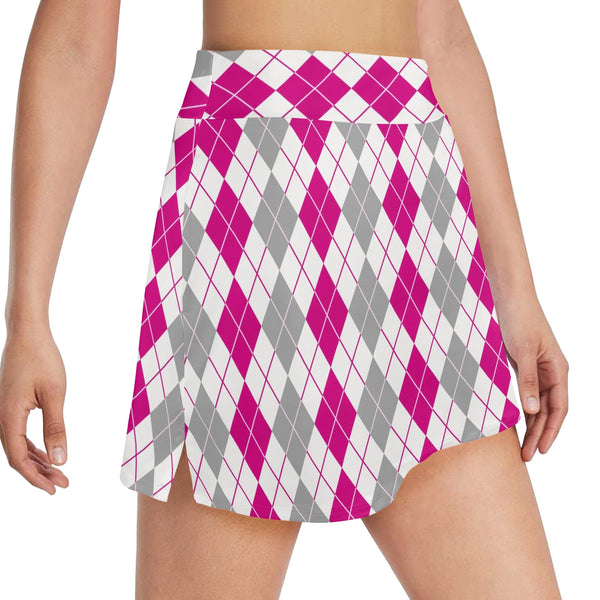 argyle pink print 2A Women's Golf Skirt with Pockets (Model D64)